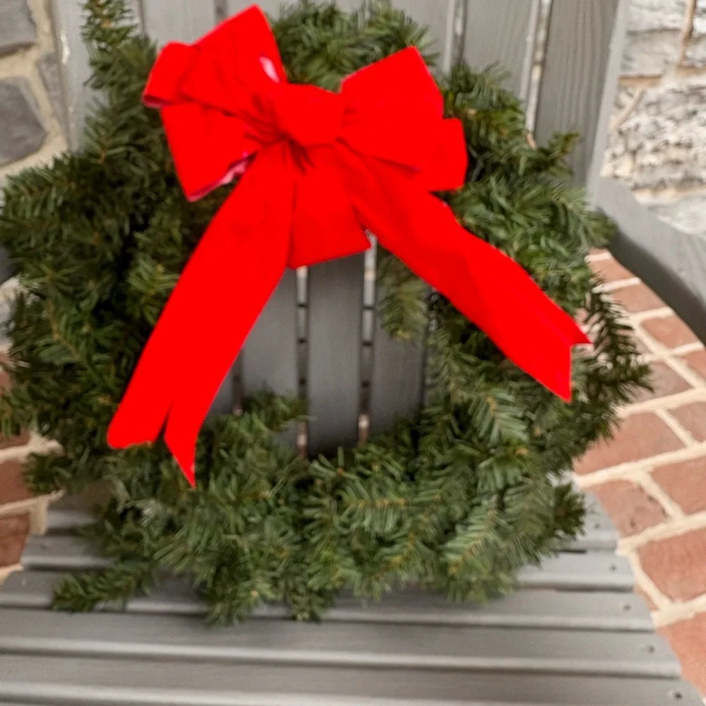 Holiday Evergreen Wreath with Red Bow